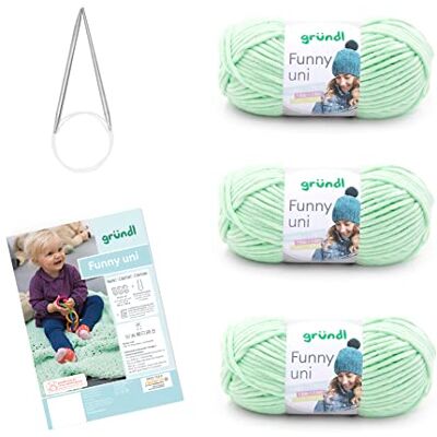 Gründl Wolle Funny uni Chenille Wolle 3 Knäuel 100 g, Pastellgrün Gründl Wolle Funny uni Chenille Wolle 3 Knäuel 100 g, Pastellgrün