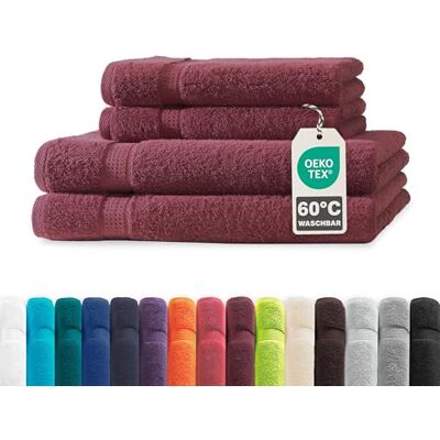 Müskaan ® 4er Handtuch Set Bordeaux, 100% Baumwolle, 500g/m² – 2X Duschtuch 70x140cm & 2X Handtuch 50x100cm – Öko-Tex, Frottee Handtücher Set Baumwolle, Handtuchset Rot, 60°C waschbar, Frotteetücher Müskaan ® 4er Handtuch Set Bordeaux, 100% Baumwolle, 500g/m² – 2X Duschtuch 70x140cm & 2X Handtuch 50x100cm – Öko-Tex, Frottee Handtücher Set Baumwolle, Handtuchset Rot, 60°C waschbar, Frotteetücher