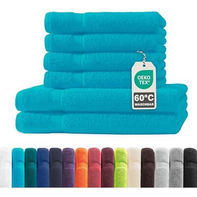 Müskaan ® 6er Handtuch Set Türkis, 100% Baumwolle, 500g/m² – 2X Duschtuch 70x140cm & 4X Handtuch 50x100cm – Öko-Tex, Frottee Handtücher Set Baumwolle, Handtuchset Blau, 60°C waschbar, Frotteetücher Müskaan ® 6er Handtuch Set Türkis, 100% Baumwolle, 500g/m² – 2X Duschtuch 70x140cm & 4X Handtuch 50x100cm – Öko-Tex, Frottee Handtücher Set Baumwolle, Handtuchset Blau, 60°C waschbar, Frotteetücher
