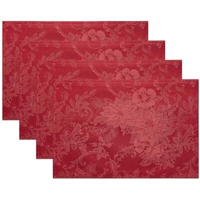 Threadmade Elrene Weihnachtsstern Eleganz Platzsets aus Jacquard-Stoff, 4 Stück, Polyester, Rot/Ausflug, einfarbig (Getaway Solids), 13" x 19", 4 Threadmade Elrene Weihnachtsstern Eleganz Platzsets aus Jacquard-Stoff, 4 Stück, Polyester, Rot/Ausflug, einfarbig (Getaway Solids), 13" x 19", 4