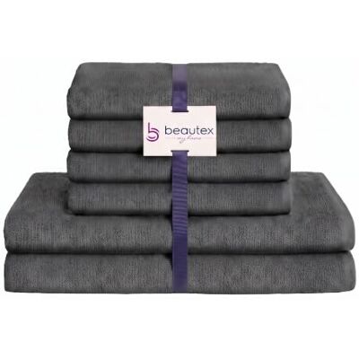 BEAUTEX Handtuch Set 4 Handtücher 2 Badetücher Dunkelgrau 550 g/m² Ideal für Familie und Bad, 100 % europäische Baumwolle, Oeko-Tex, weich, saugstark und langlebig. BEAUTEX Handtuch Set 4 Handtücher 2 Badetücher Dunkelgrau 550 g/m² Ideal für Familie und Bad, 100 % europäische Baumwolle, Oeko-Tex, weich, saugstark und langlebig.