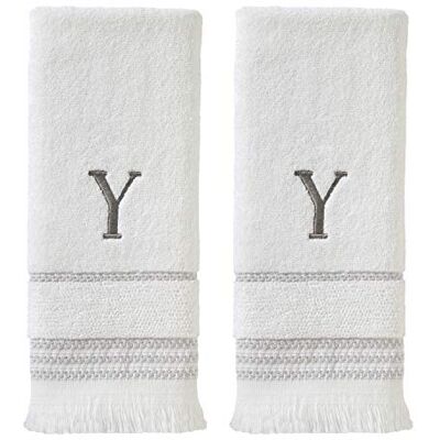 SKL Home Lässiges Monogramm-Handtuch-Set, Y, 40,6 x 66 cm, Weiß, 2 Stück. SKL Home Lässiges Monogramm-Handtuch-Set, Y, 40,6 x 66 cm, Weiß, 2 Stück.