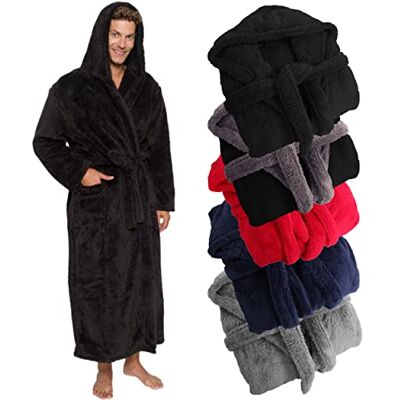 Ross Herren-Bademantel mit Kapuze, groß, lang, Plüsch-Fleece, mit Kapuze und Taschen, Geschenk für Herren und Jugendliche, Schwarz, XXX-Large Ross Herren-Bademantel mit Kapuze, groß, lang, Plüsch-Fleece, mit Kapuze und Taschen, Geschenk für Herren und Jugendliche, Schwarz, XXX-Large