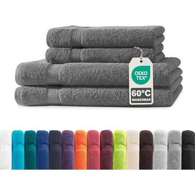 Müskaan ® 4er Handtuch Set Anthrazit, 100% Baumwolle, 500g/m² – 2X Duschtuch 70x140cm & 2X Handtuch 50x100cm – Öko-Tex, Frottee Handtücher Set Baumwolle, Handtuchset Grau, 60°C waschbar, Frotteetücher Müskaan ® 4er Handtuch Set Anthrazit, 100% Baumwolle, 500g/m² – 2X Duschtuch 70x140cm & 2X Handtuch 50x100cm – Öko-Tex, Frottee Handtücher Set Baumwolle, Handtuchset Grau, 60°C waschbar, Frotteetücher