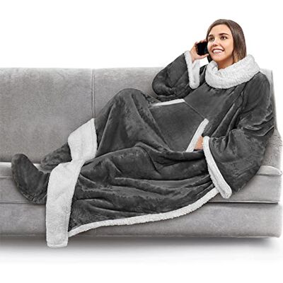 PAVILIA Fleecedecke mit Ärmeln und Fußtaschen für Damen und Herren, Erwachsene, tragbare Decke, Überwurf, warm, extra weiche Schlafdecke mit Füßen, Geschenk für Frauen und Mutter (anthrazit) PAVILIA Fleecedecke mit Ärmeln und Fußtaschen für Damen und Herren, Erwachsene, tragbare Decke, Überwurf, warm, extra weiche Schlafdecke mit Füßen, Geschenk für Frauen und Mutter (anthrazit)