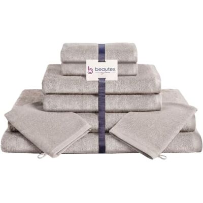 BEAUTEX Handtuch Set 2 Waschlappen, Gäste-, Hand- & Badetücher Sandgrau Komplettset aus 100 % europäischer Baumwolle in 550 g/m², Oeko-Tex zertifiziert, weich und saugstark. BEAUTEX Handtuch Set 2 Waschlappen, Gäste-, Hand- & Badetücher Sandgrau Komplettset aus 100 % europäischer Baumwolle in 550 g/m², Oeko-Tex zertifiziert, weich und saugstark.