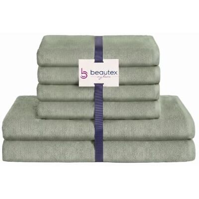 BEAUTEX Handtuch Set 4 Handtücher 2 Badetücher Eisberg-grün 550 g/m² Ideal für Familie und Bad, 100 % europäische Baumwolle, Oeko-Tex, weich, saugstark und langlebig. BEAUTEX Handtuch Set 4 Handtücher 2 Badetücher Eisberg-grün 550 g/m² Ideal für Familie und Bad, 100 % europäische Baumwolle, Oeko-Tex, weich, saugstark und langlebig.
