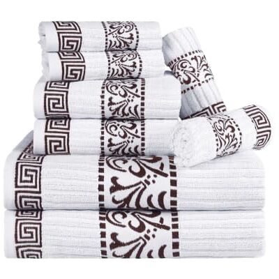 Superior 8-teiliges Baumwoll-Handtuch-Set, hochsaugfähiges Plüsch-Dekorativ, Bohemian, griechischer Schlüsselbesatz Jacquard Dobby Bordüre, Badetücher 76.2 cm cmx13cm 2.1 cm, Schokolade Superior 8-teiliges Baumwoll-Handtuch-Set, hochsaugfähiges Plüsch-Dekorativ, Bohemian, griechischer Schlüsselbesatz Jacquard Dobby Bordüre, Badetücher 76.2 cm cmx13cm 2.1 cm, Schokolade