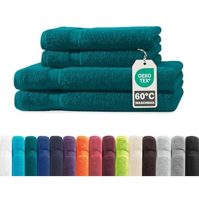 Müskaan ® 4er Handtuch Set Petrol, 100% Baumwolle, 500g/m² – 2X Duschtuch 70x140cm & 2X Handtuch 50x100cm – Öko-Tex, Frottee Handtücher Set Baumwolle, Handtuchset Blau, 60°C waschbar, Frotteetücher Müskaan ® 4er Handtuch Set Petrol, 100% Baumwolle, 500g/m² – 2X Duschtuch 70x140cm & 2X Handtuch 50x100cm – Öko-Tex, Frottee Handtücher Set Baumwolle, Handtuchset Blau, 60°C waschbar, Frotteetücher