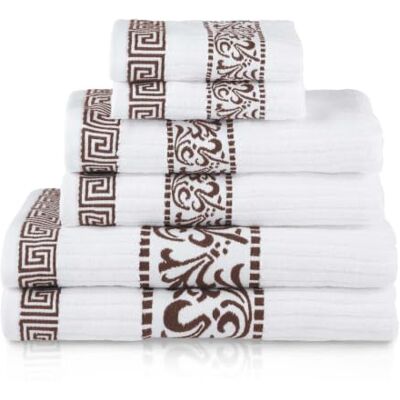 Superior Baumwollhandtuch-Set, hochwertig, dekoratives griechisches Muster, für Zuhause, saugfähig, Badezimmer-Deko, Spa, Resort, 2 Hand-, 2 Gesichts- und 2 Badetücher, Athen-Kollektion, 6-teilig, Schokobraun Superior Baumwollhandtuch-Set, hochwertig, dekoratives griechisches Muster, für Zuhause, saugfähig, Badezimmer-Deko, Spa, Resort, 2 Hand-, 2 Gesichts- und 2 Badetücher, Athen-Kollektion, 6-teilig, Schokobraun