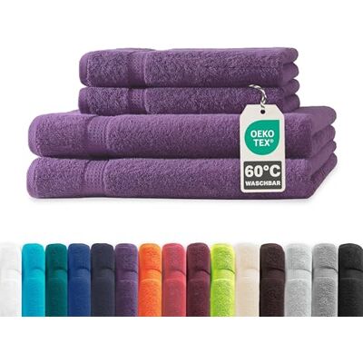Müskaan ® 4er Handtuch Set Lila, 100% Baumwolle, 500g/m² – 2X Duschtuch 70x140cm & 2X Handtuch 50x100cm – Öko-Tex, Frottee Handtücher Set Baumwolle, Handtuchset Lila, 60°C waschbar, Frotteetücher Müskaan ® 4er Handtuch Set Lila, 100% Baumwolle, 500g/m² – 2X Duschtuch 70x140cm & 2X Handtuch 50x100cm – Öko-Tex, Frottee Handtücher Set Baumwolle, Handtuchset Lila, 60°C waschbar, Frotteetücher