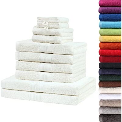 NatureMark 10 TLG. Frottier Handtuch-Set Verschiedene Größen 4X Handtücher, 2X Duschtücher, 2X Gästetücher, 2X Waschhandschuhe Premium Qualität (10 TLG. Frottier Set, Natur/Creme) NatureMark 10 TLG. Frottier Handtuch-Set Verschiedene Größen 4X Handtücher, 2X Duschtücher, 2X Gästetücher, 2X Waschhandschuhe Premium Qualität (10 TLG. Frottier Set, Natur/Creme)