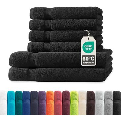 Müskaan ® 6er Handtuch Set Schwarz, 100% Baumwolle, 500g/m² – 2x Duschtuch 70x140cm & 4x Handtuch 50x100cm – Öko-Tex, Frottee Handtücher Set Baumwolle, Handtuchset Schwarz, 60°C waschbar, Frotteetücher Müskaan ® 6er Handtuch Set Schwarz, 100% Baumwolle, 500g/m² – 2x Duschtuch 70x140cm & 4x Handtuch 50x100cm – Öko-Tex, Frottee Handtücher Set Baumwolle, Handtuchset Schwarz, 60°C waschbar, Frotteetücher