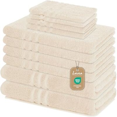Lavea ® 10-teiliges Handtuch Set Elena, Creme 100% Baumwolle 4x Handtuch, 2x Duschtuch, 2x Gästetuch, 2x Waschhandschuh, Frottee Handtücher Set weich, Bad & Gäste Lavea ® 10-teiliges Handtuch Set Elena, Creme 100% Baumwolle 4x Handtuch, 2x Duschtuch, 2x Gästetuch, 2x Waschhandschuh, Frottee Handtücher Set weich, Bad & Gäste
