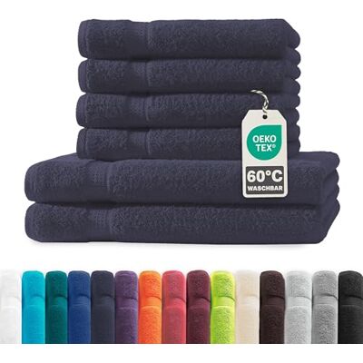 Müskaan ® 6er Handtuch Set Marineblau, 100% Baumwolle, 500g/m² – 2x Duschtuch 70x140cm & 4x Handtuch 50x100cm – Öko-Tex, Frottee Handtücher Set Baumwolle, Handtuchset Blau, 60°C waschbar, Frotteetücher Müskaan ® 6er Handtuch Set Marineblau, 100% Baumwolle, 500g/m² – 2x Duschtuch 70x140cm & 4x Handtuch 50x100cm – Öko-Tex, Frottee Handtücher Set Baumwolle, Handtuchset Blau, 60°C waschbar, Frotteetücher