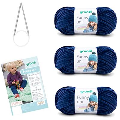 Gründl Wolle Funny uni Chenille Wolle 3 Knäuel 100 g, navy Gründl Wolle Funny uni Chenille Wolle 3 Knäuel 100 g, navy