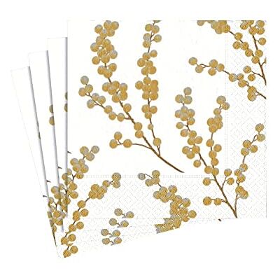 Caspari Entertaining with Papierservietten, Motiv Beerenzweige, Weiß/Gold, 20 Stück Caspari Entertaining with Papierservietten, Motiv Beerenzweige, Weiß/Gold, 20 Stück