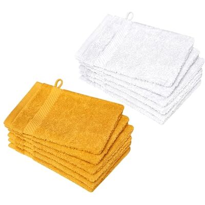 Dyckhoff Waschhandschuh Planet, 12er Set, 100% Baumwolle, Mango/weiß 16x21cm, 450 g/m², Frottierserie, hochwertige Qualität, lebendige Farbe, perfekt für Zuhause Dyckhoff Waschhandschuh Planet, 12er Set, 100% Baumwolle, Mango/weiß 16x21cm, 450 g/m², Frottierserie, hochwertige Qualität, lebendige Farbe, perfekt für Zuhause