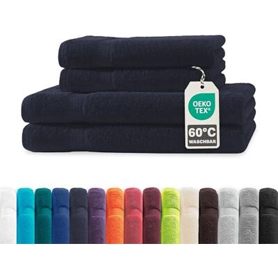 Müskaan ® 4er Handtuch Set Marineblau, 100% Baumwolle, 500g/m² – 2x Duschtuch 70x140cm & 2x Handtuch 50x100cm – Öko-Tex, Frottee Handtücher Set Baumwolle, Handtuchset Blau, 60°C waschbar, Frotteetücher Müskaan ® 4er Handtuch Set Marineblau, 100% Baumwolle, 500g/m² – 2x Duschtuch 70x140cm & 2x Handtuch 50x100cm – Öko-Tex, Frottee Handtücher Set Baumwolle, Handtuchset Blau, 60°C waschbar, Frotteetücher
