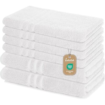 Lavea ® 6-teiliges Handtuch Set Elena, Weiß 100% Baumwolle 4x Handtücher 50x100 cm, 2x Duschtücher 70x140 cm, Frottee Handtücher Set weich, Bad & Gäste Lavea ® 6-teiliges Handtuch Set Elena, Weiß 100% Baumwolle 4x Handtücher 50x100 cm, 2x Duschtücher 70x140 cm, Frottee Handtücher Set weich, Bad & Gäste