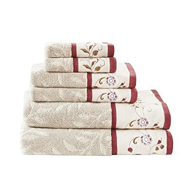 Madison Park Serene Badetuch-Set aus 100% Baumwolle, luxuriöses Blumenmuster, dekorative Handtücher für Badezimmer, Besticktes Baumwoll-Jacquard-Design, weich, sehr saugfähig, für Dusche, 600 g/m², Madison Park Serene Badetuch-Set aus 100% Baumwolle, luxuriöses Blumenmuster, dekorative Handtücher für Badezimmer, Besticktes Baumwoll-Jacquard-Design, weich, sehr saugfähig, für Dusche, 600 g/m²,
