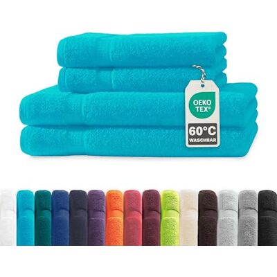 Müskaan ® 4er Handtuch Set Türkis, 100% Baumwolle, 500g/m² – 2X Duschtuch 70x140cm & 2X Handtuch 50x100cm – Öko-Tex, Frottee Handtücher Set Baumwolle, Handtuchset Blau, 60°C waschbar, Frotteetücher Müskaan ® 4er Handtuch Set Türkis, 100% Baumwolle, 500g/m² – 2X Duschtuch 70x140cm & 2X Handtuch 50x100cm – Öko-Tex, Frottee Handtücher Set Baumwolle, Handtuchset Blau, 60°C waschbar, Frotteetücher