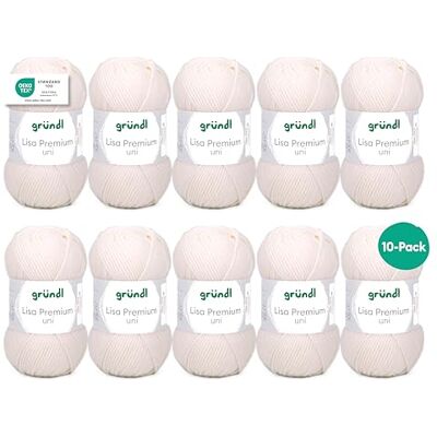 Gründl Wolle Lisa Premium uni Strickgarn 10 x 50 g, Creme Gründl Wolle Lisa Premium uni Strickgarn 10 x 50 g, Creme
