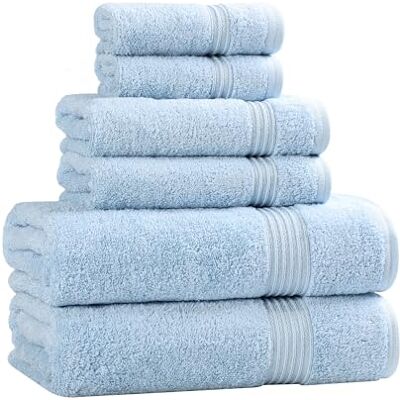 Superior Handtuch-Set, ägyptische Baumwolle, 2 Badetücher, 2 Gesichtstücher und 2 Handtücher, Hellblau Superior Handtuch-Set, ägyptische Baumwolle, 2 Badetücher, 2 Gesichtstücher und 2 Handtücher, Hellblau
