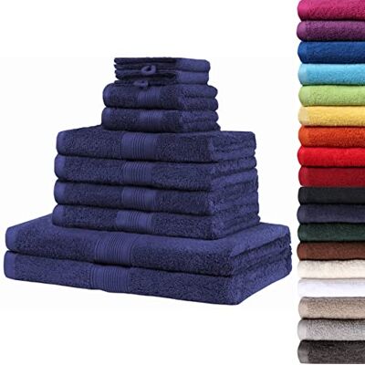 NatureMark 10 TLG. Frottier Handtuch-Set Verschiedene Größen 4X Handtücher, 2X Duschtücher, 2X Gästetücher, 2X Waschhandschuhe Premium Qualität (10 TLG. Frottier Set, Navy blau) NatureMark 10 TLG. Frottier Handtuch-Set Verschiedene Größen 4X Handtücher, 2X Duschtücher, 2X Gästetücher, 2X Waschhandschuhe Premium Qualität (10 TLG. Frottier Set, Navy blau)