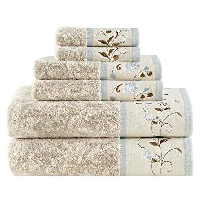 Madison Park Serene Badetuch-Set aus 100% Baumwoll-Jacquard, luxuriöse Blumenstickerei, dekorative Handtücher für Bad, weich, sehr saugfähig, für Dusche, 600 g/m², Verschiedene Größen, Blau, 6 Stück Madison Park Serene Badetuch-Set aus 100% Baumwoll-Jacquard, luxuriöse Blumenstickerei, dekorative Handtücher für Bad, weich, sehr saugfähig, für Dusche, 600 g/m², Verschiedene Größen, Blau, 6 Stück