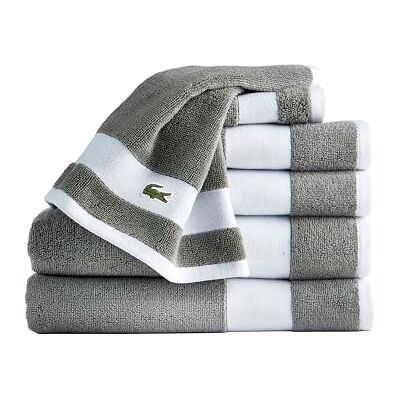 Lacoste Sport Stripe Cotton 6-teiliges Luxus-Handtuch-Set, 2 Badetücher, 2 Handtücher, 2 Waschlappen, Meteorit Lacoste Sport Stripe Cotton 6-teiliges Luxus-Handtuch-Set, 2 Badetücher, 2 Handtücher, 2 Waschlappen, Meteorit
