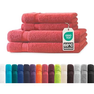 Müskaan ® 4er Handtuch Set Rot, 100% Baumwolle, 500g/m² – 2X Duschtuch 70x140cm & 2X Handtuch 50x100cm – Öko-Tex, Frottee Handtücher Set Baumwolle, Handtuchset Rot, 60°C waschbar, Frotteetücher Müskaan ® 4er Handtuch Set Rot, 100% Baumwolle, 500g/m² – 2X Duschtuch 70x140cm & 2X Handtuch 50x100cm – Öko-Tex, Frottee Handtücher Set Baumwolle, Handtuchset Rot, 60°C waschbar, Frotteetücher