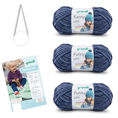 Gründl Wolle Funny uni Chenille Wolle 3 Knäuel 100 g, jeans Gründl Wolle Funny uni Chenille Wolle 3 Knäuel 100 g, jeans