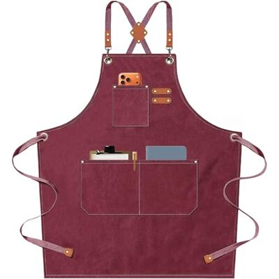AFUN Kochschürze, Baumwoll-Leinen-Schürze, mit verstellbaren Trägern und großen Taschen, M bis XXL (dunkelrot) AFUN Kochschürze, Baumwoll-Leinen-Schürze, mit verstellbaren Trägern und großen Taschen, M bis XXL (dunkelrot)