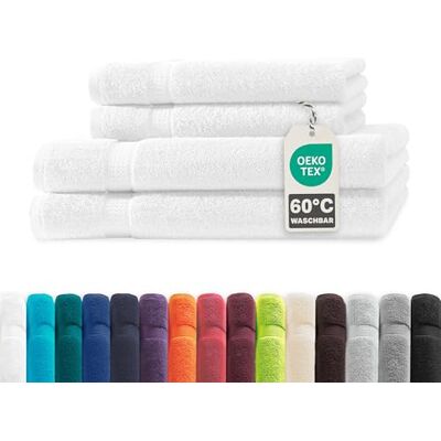Müskaan ® 4er Handtuch Set Weiß, 100% Baumwolle, 500g/m² – 2X Duschtuch 70x140cm & 2X Handtuch 50x100cm – Öko-Tex, Frottee Handtücher Set Baumwolle, Handtuchset Weiß, 60°C waschbar, Frotteetücher Müskaan ® 4er Handtuch Set Weiß, 100% Baumwolle, 500g/m² – 2X Duschtuch 70x140cm & 2X Handtuch 50x100cm – Öko-Tex, Frottee Handtücher Set Baumwolle, Handtuchset Weiß, 60°C waschbar, Frotteetücher