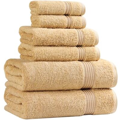Superior Luxuriöses Baumwoll-Badetuch – 6-teiliges Set, hochwertige Handtücher aus ägyptischer Baumwolle, Gold Superior Luxuriöses Baumwoll-Badetuch – 6-teiliges Set, hochwertige Handtücher aus ägyptischer Baumwolle, Gold