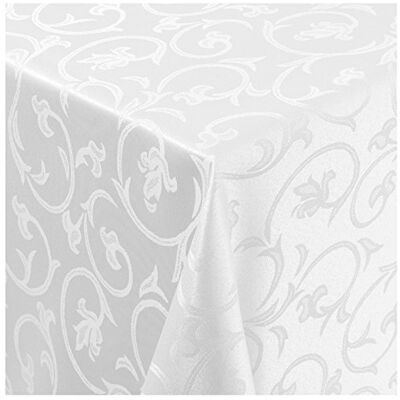 MODERNO Tischdecke Stoff Damast Barock Jacquard Ranken Design mit Saum rund 140 cm Weiss MODERNO Tischdecke Stoff Damast Barock Jacquard Ranken Design mit Saum rund 140 cm Weiss