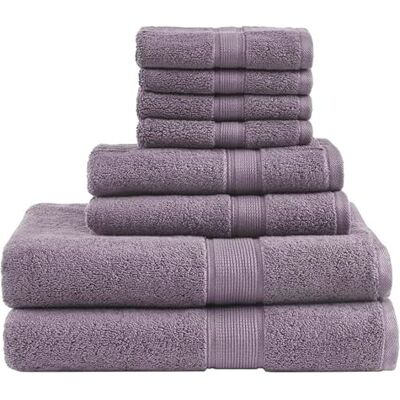 Madison Park Bad-Handtuch-Set, 800 g/m², 100% Baumwolle, für Badezimmer, luxuriös, sehr saugfähig, 2 Badetücher, 2 Handtücher, 4 Waschlappen, trocknet schnell, Spa-Qualität, Hellviolett, 8 Stück Madison Park Bad-Handtuch-Set, 800 g/m², 100% Baumwolle, für Badezimmer, luxuriös, sehr saugfähig, 2 Badetücher, 2 Handtücher, 4 Waschlappen, trocknet schnell, Spa-Qualität, Hellviolett, 8 Stück