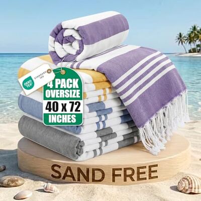 Utopia Towels Türkisches Strandtuch, 100% Baumwolle, übergroß, sandfrei, schnell trocknend, vorgewaschen für EIN weiches Gefühl, großes Pestemal-Handtuch (Grau, Marineblau, Lila, Buff), 4 Stück Utopia Towels Türkisches Strandtuch, 100% Baumwolle, übergroß, sandfrei, schnell trocknend, vorgewaschen für EIN weiches Gefühl, großes Pestemal-Handtuch (Grau, Marineblau, Lila, Buff), 4 Stück
