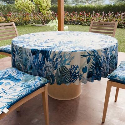 PETTI Artigiani Italiani Fleckabweisende runde Tischdecke aus Mikrofaser (Durchmesser 160 cm), Küchentischabdeckung für runde Tische mit blauem Korallendesign, 100% Made in Italy PETTI Artigiani Italiani Fleckabweisende runde Tischdecke aus Mikrofaser (Durchmesser 160 cm), Küchentischabdeckung für runde Tische mit blauem Korallendesign, 100% Made in Italy
