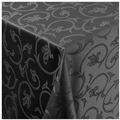 MODERNO Tischdecke Stoff Damast Barock Jacquard Ranken Design mit Saum rund 140 cm Schwarz MODERNO Tischdecke Stoff Damast Barock Jacquard Ranken Design mit Saum rund 140 cm Schwarz