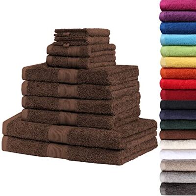 NatureMark 10 TLG. Frottier Handtuch-Set Verschiedene Größen 4X Handtücher, 2X Duschtücher, 2X Gästetücher, 2X Waschhandschuhe Premium Qualität (10 TLG. Frottier Set, Schoko braun) NatureMark 10 TLG. Frottier Handtuch-Set Verschiedene Größen 4X Handtücher, 2X Duschtücher, 2X Gästetücher, 2X Waschhandschuhe Premium Qualität (10 TLG. Frottier Set, Schoko braun)