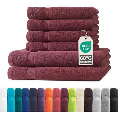Müskaan ® 6er Handtuch Set Bordeaux, 100% Baumwolle, 500g/m² – 2X Duschtuch 70x140cm & 4X Handtuch 50x100cm – Öko-Tex, Frottee Handtücher Set Baumwolle, Handtuchset Rot, 60°C waschbar, Frotteetücher Müskaan ® 6er Handtuch Set Bordeaux, 100% Baumwolle, 500g/m² – 2X Duschtuch 70x140cm & 4X Handtuch 50x100cm – Öko-Tex, Frottee Handtücher Set Baumwolle, Handtuchset Rot, 60°C waschbar, Frotteetücher