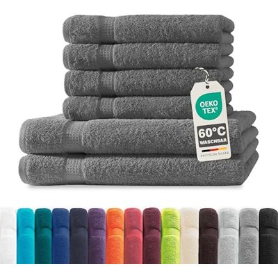 Müskaan ® 6er Handtuch Set Anthrazit, 100% Baumwolle, 500g/m² – 2X Duschtuch 70x140cm & 4X Handtuch 50x100cm – Öko-Tex, Frottee Handtücher Set Baumwolle, Handtuchset Grau, 60°C waschbar, Frotteetücher Müskaan ® 6er Handtuch Set Anthrazit, 100% Baumwolle, 500g/m² – 2X Duschtuch 70x140cm & 4X Handtuch 50x100cm – Öko-Tex, Frottee Handtücher Set Baumwolle, Handtuchset Grau, 60°C waschbar, Frotteetücher