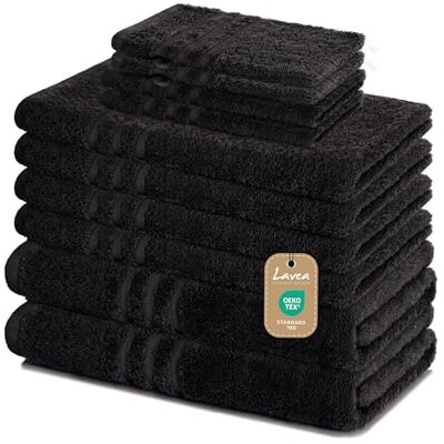 Lavea ® 10-teiliges Handtuch Set Elena, Schwarz 100% Baumwolle 4x Handtuch, 2x Duschtuch, 2x Gästetuch, 2x Waschhandschuh, Frottee Handtücher Set weich, Bad & Gäste Lavea ® 10-teiliges Handtuch Set Elena, Schwarz 100% Baumwolle 4x Handtuch, 2x Duschtuch, 2x Gästetuch, 2x Waschhandschuh, Frottee Handtücher Set weich, Bad & Gäste