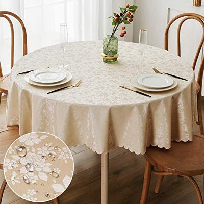 smiry Runde Tischdecke, wasserdicht, strapazierfähig, Vinyl-Tischdecken, abwischbar, waschbar, Tischdecke für Küche und Esszimmer (Beige, 152,4 cm rund) smiry Runde Tischdecke, wasserdicht, strapazierfähig, Vinyl-Tischdecken, abwischbar, waschbar, Tischdecke für Küche und Esszimmer (Beige, 152,4 cm rund)
