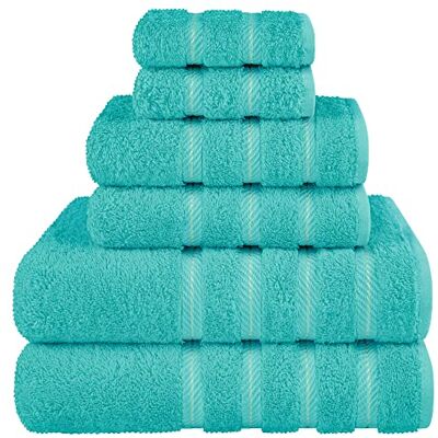 American Soft Linen Luxuriöses 6-teiliges Handtuch-Set, 2 Badetücher, 2 Handtücher, 2 Waschlappen, 100% türkische Baumwolle, Handtücher für Badezimmer, türkisblaue Handtuch-Sets American Soft Linen Luxuriöses 6-teiliges Handtuch-Set, 2 Badetücher, 2 Handtücher, 2 Waschlappen, 100% türkische Baumwolle, Handtücher für Badezimmer, türkisblaue Handtuch-Sets