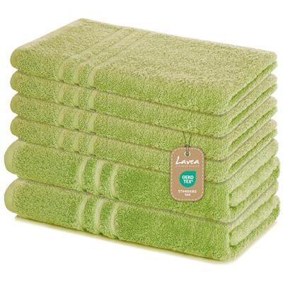 Lavea ® 6-teiliges Handtuch Set Elena, Lindgrün 100% Baumwolle 4x Handtücher 50x100 cm, 2x Duschtücher 70x140 cm, Frottee Handtücher Set weich, Bad & Gäste Lavea ® 6-teiliges Handtuch Set Elena, Lindgrün 100% Baumwolle 4x Handtücher 50x100 cm, 2x Duschtücher 70x140 cm, Frottee Handtücher Set weich, Bad & Gäste