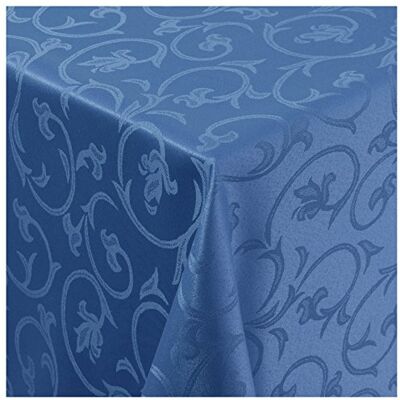MODERNO Tischdecke Stoff Damast Barock Jacquard Ranken Design mit Saum rund 140 cm Blau MODERNO Tischdecke Stoff Damast Barock Jacquard Ranken Design mit Saum rund 140 cm Blau