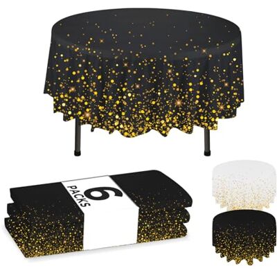 NORZEE Einweg-Kunststoff-Tischdecken, 213,4 cm, runde Tischdecke, Schwarz-Gold, Konfetti, 6 Stück NORZEE Einweg-Kunststoff-Tischdecken, 213,4 cm, runde Tischdecke, Schwarz-Gold, Konfetti, 6 Stück